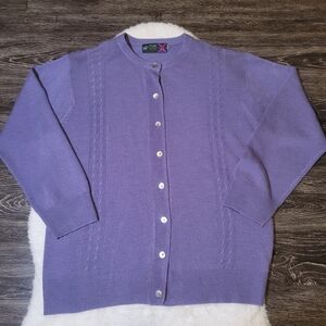Vintage Scottish Cashmere Sweater with Mother of Pearl Buttons Periwinkle Sz L